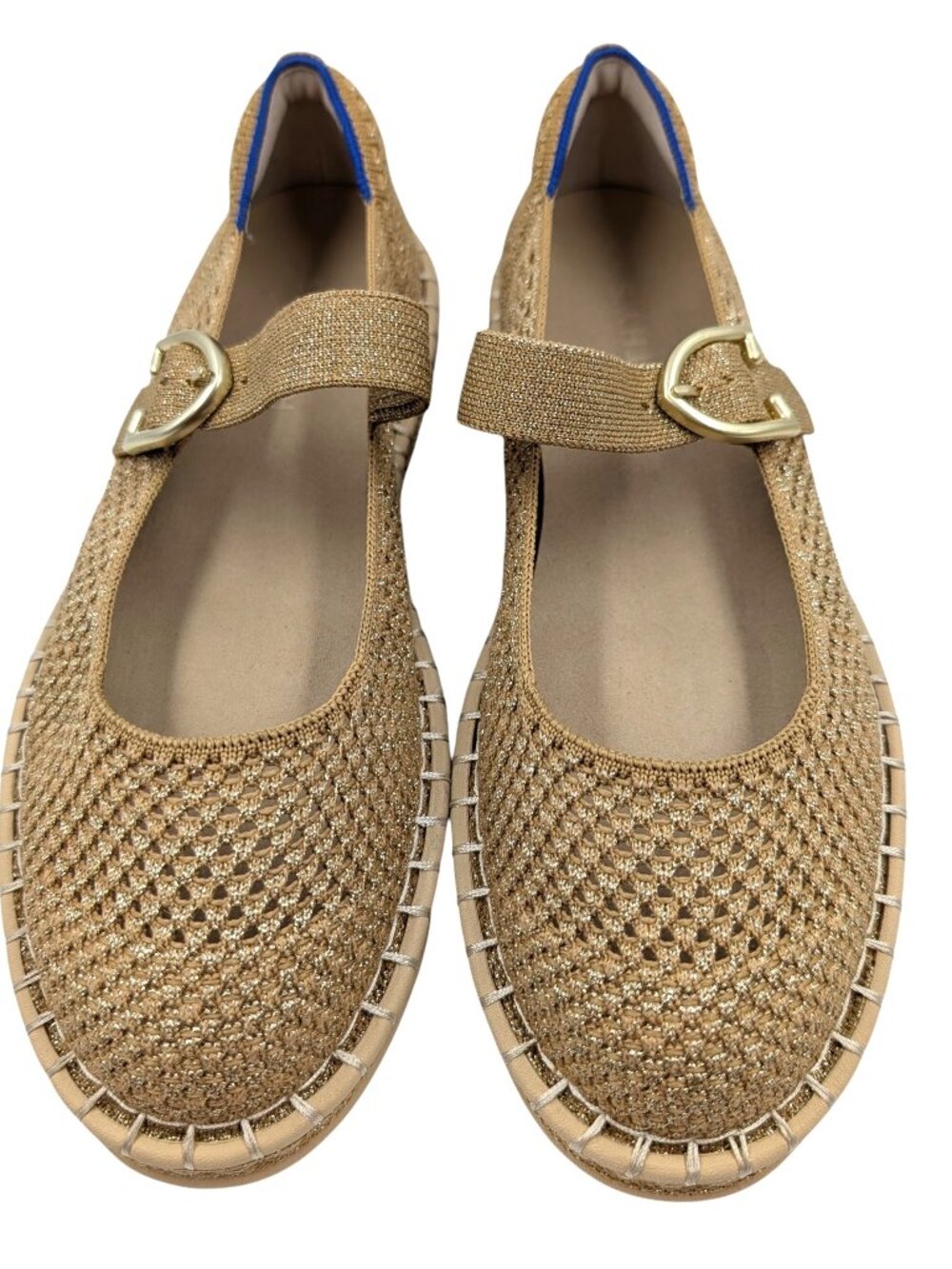 Rothy's Womens Size 9 The Espadrille Metallic Golden Sun Buckle Mary Jane Shoes